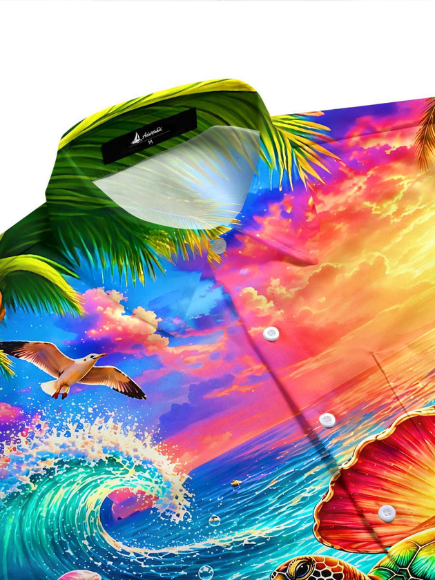 Hawaiian Ocean Turtle Men's Pocket Short Sleeve Shirts