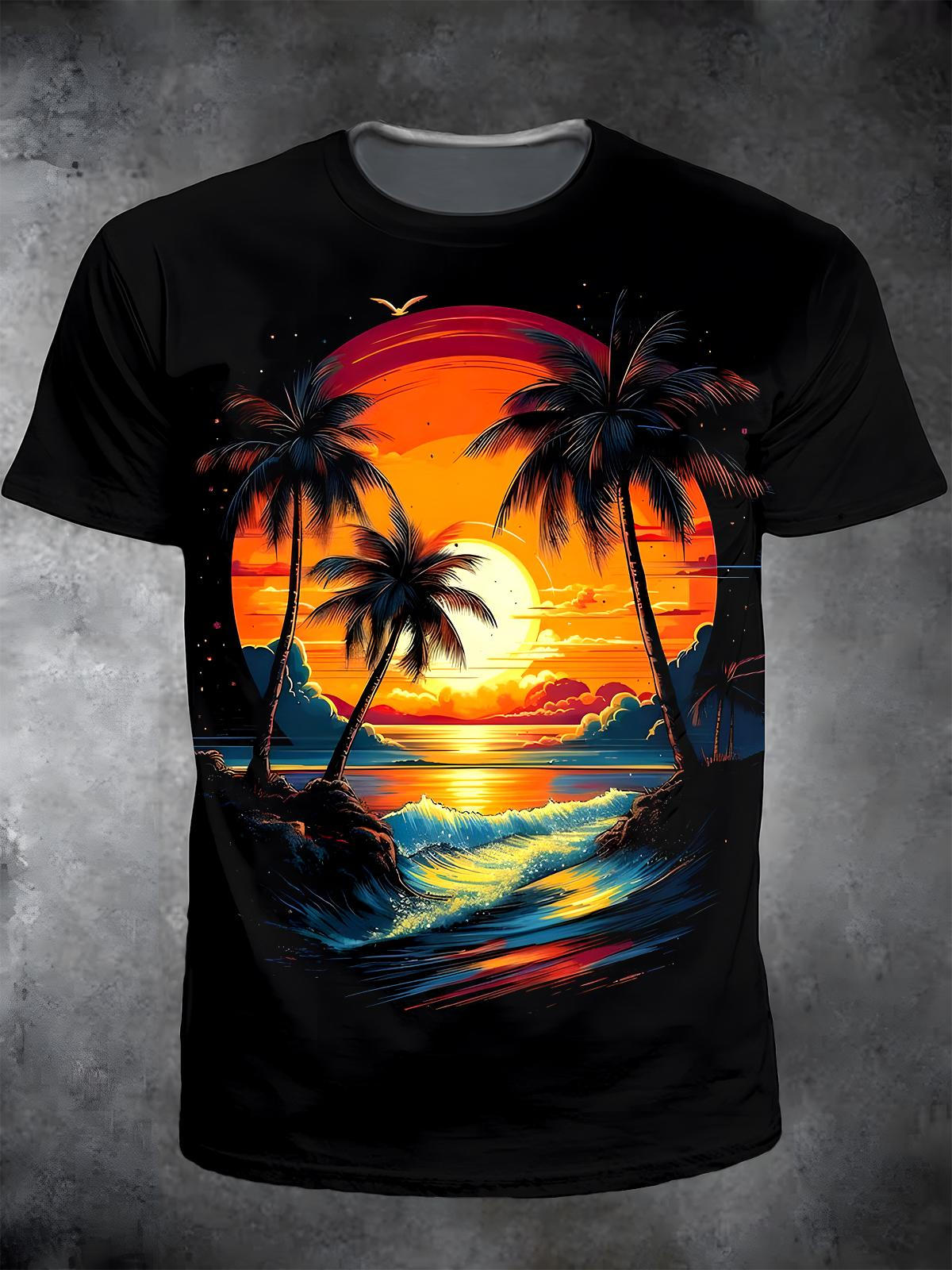 Coconut Tree Round Neck Short Sleeve Men's T-shirt