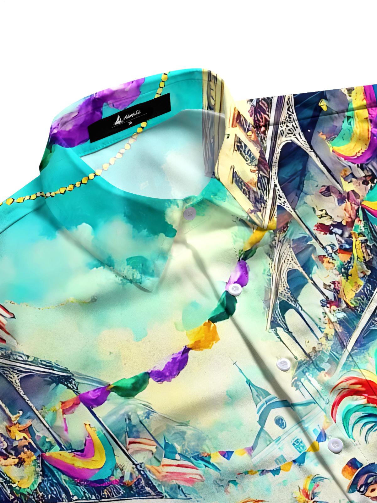 Mardi Gras Print Men's Pocket Short Sleeve Shirts