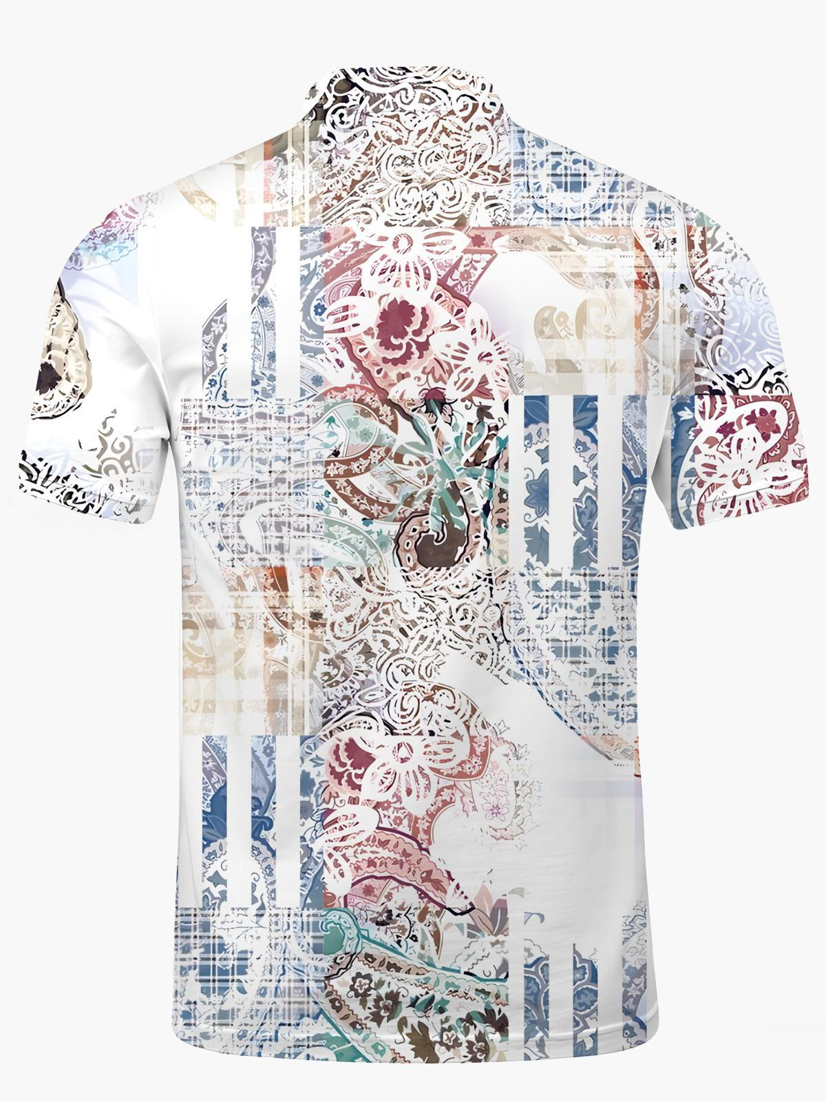 Ethnic Print Men's Short Sleeve Button Polo Shirt