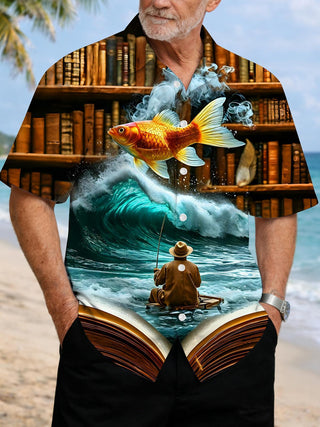 men's wave print shirt front view