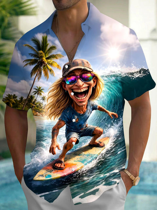 men's Hawaiian shirt front view tropical beach vacation