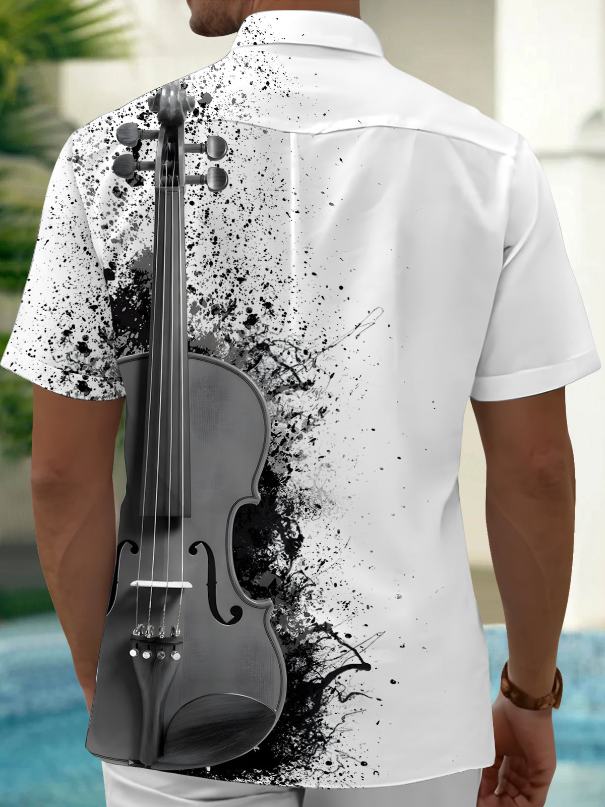Violin Print Men's Pocket Short Sleeve Shirts