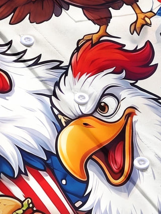 Fun Independence Day Cartoon Eagle With Hot Dogs & Burgers Men's Pocket Short Sleeve Shirts