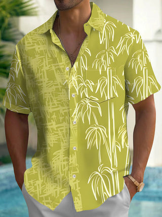 Men's bamboo leaf pocket short sleeve shirt front view