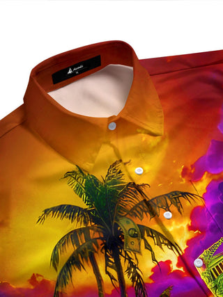 Men's dark tropical skeleton print short sleeve shirt side view