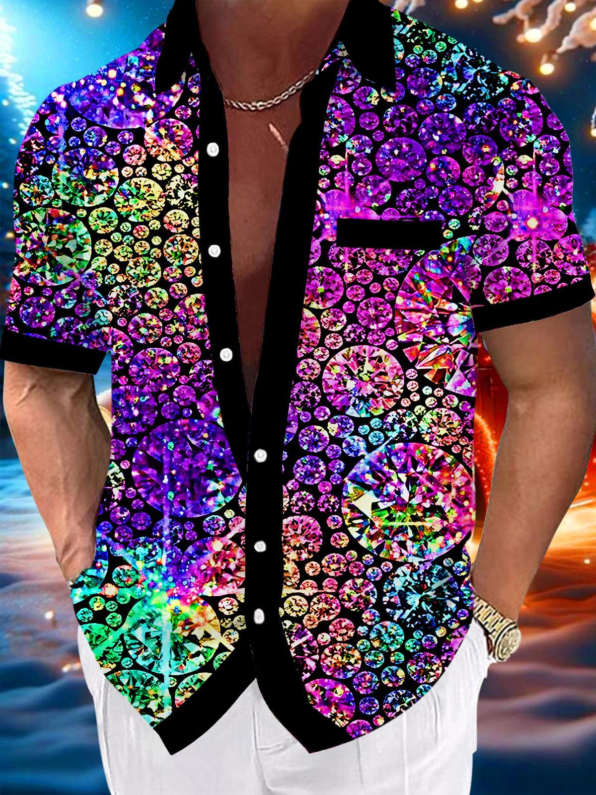 Psychedelic Iridescent Diamonds Men's Pocket Short Sleeve Shirts