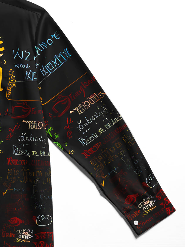 Men's full sleeve graphic LS shirt close-up pocket stitching detail
