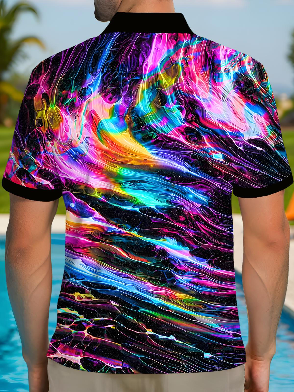 Abstract Men's Short Sleeve Button Polo Shirt