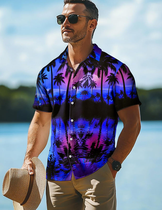 Adaychic Hawaiian Shirt for Men Palm Tree Short Sleeve Button Down Beach Shirts Summer Tops for Party Dating Travel Vacation reliable