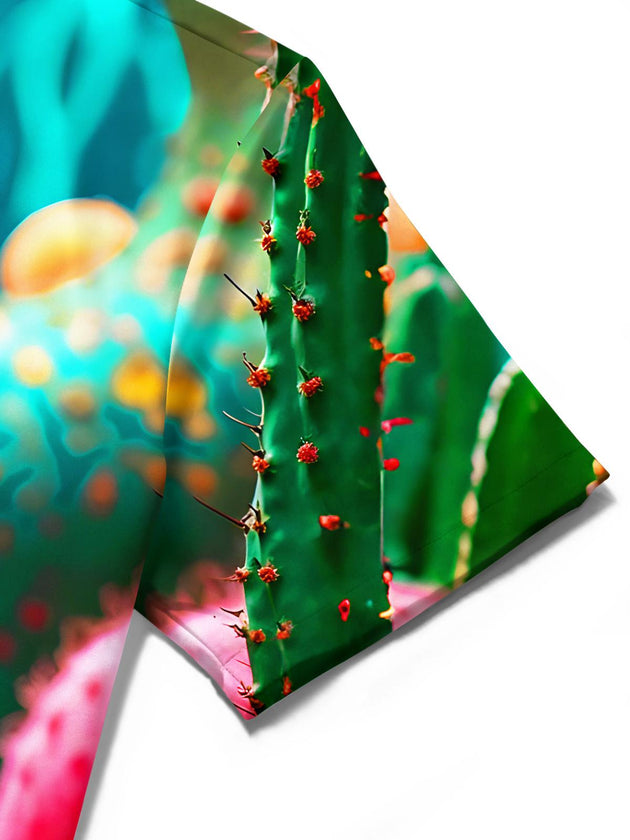 men's cactus print shirt close-up short sleeve