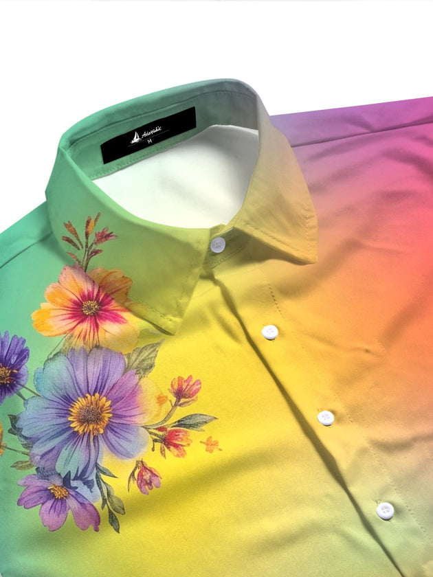 Gradient Colorful Floral Women's Short Sleeve Shirts