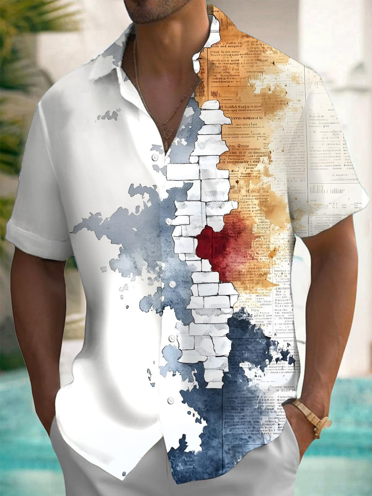 Retro Art Print Men's Pocket Short Sleeve Shirts