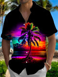 Hawaiian Palm Tree Print Men's Pocket Short Sleeve Shirts