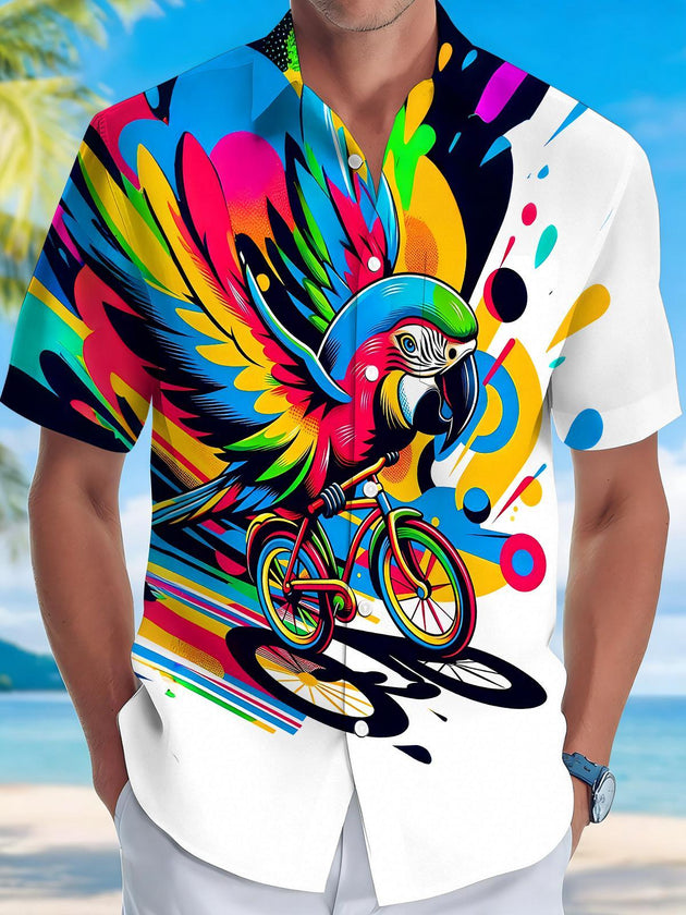 men's vibrant colors Hawaiian shirt front view tropical beach vacation