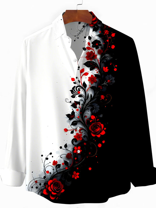 Men's floral long sleeve pocket shirt front view
