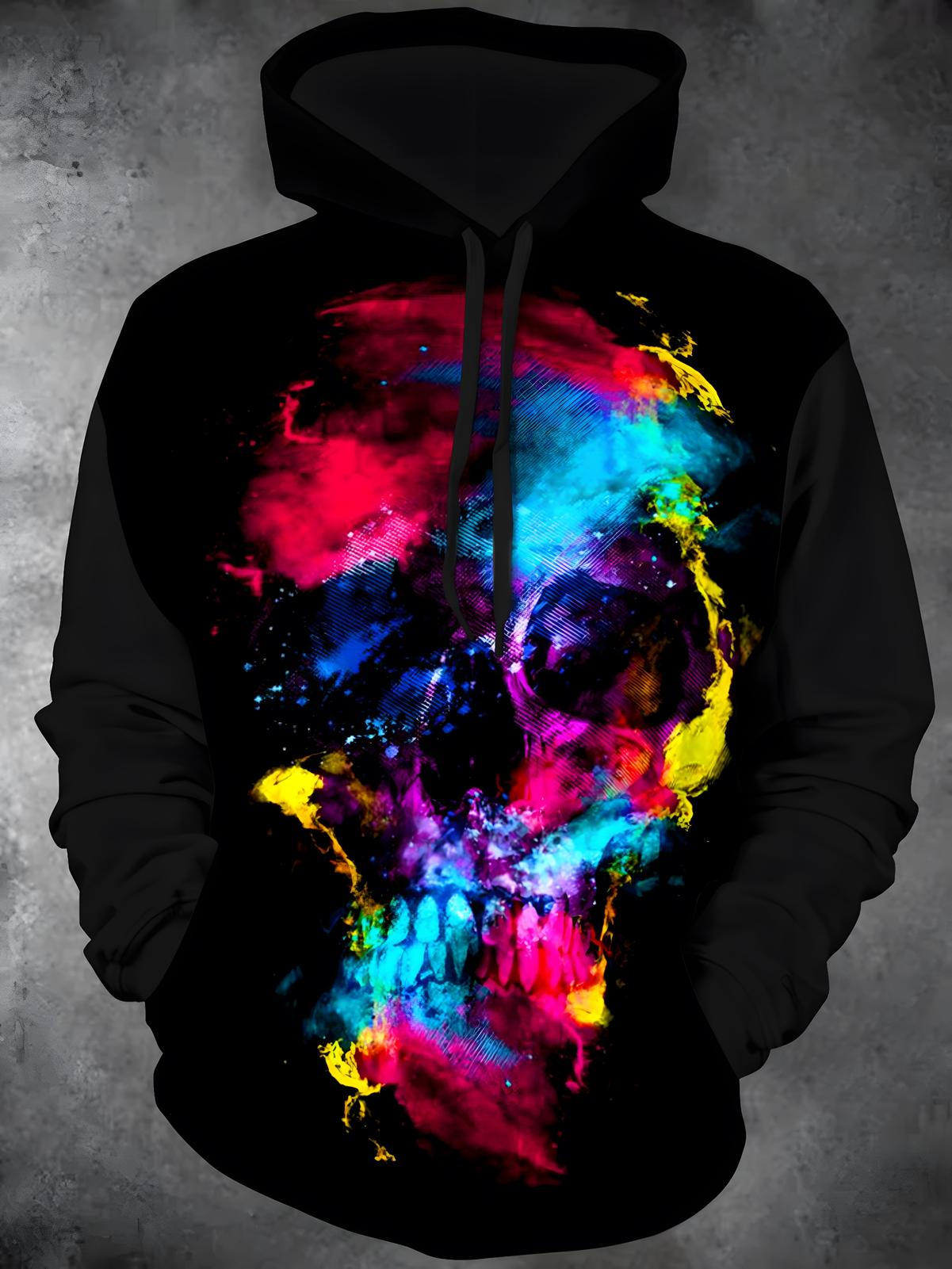 Skull Long Sleeve Hooded Pocket Men's Top