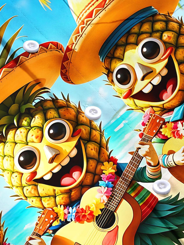 Fun Hawaiian Pineapple Band Playing Guitar Men's Pocket Short Sleeve Shirts