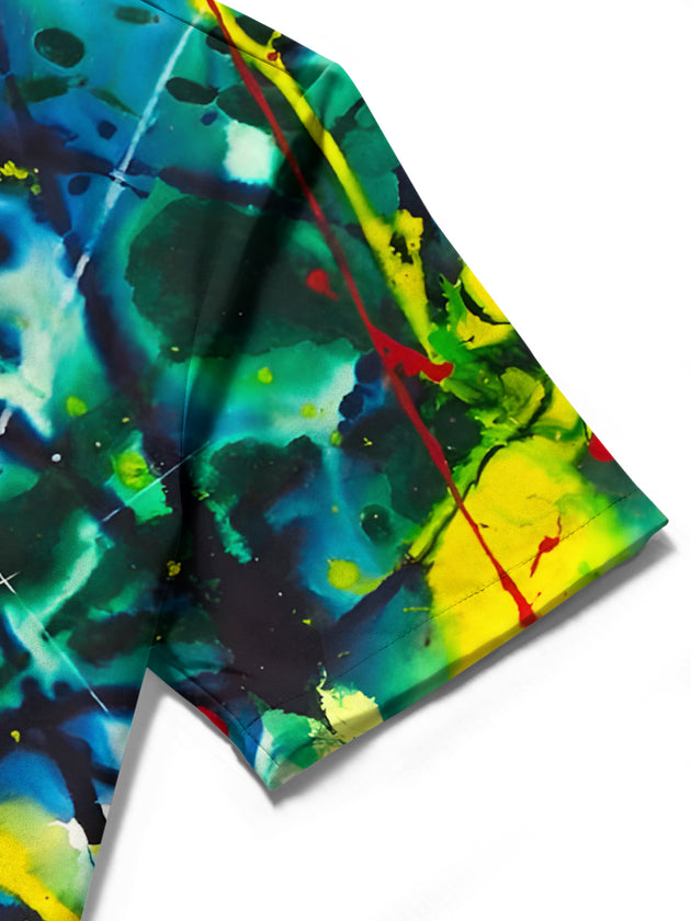 men's abstract print shirt close-up short sleeve