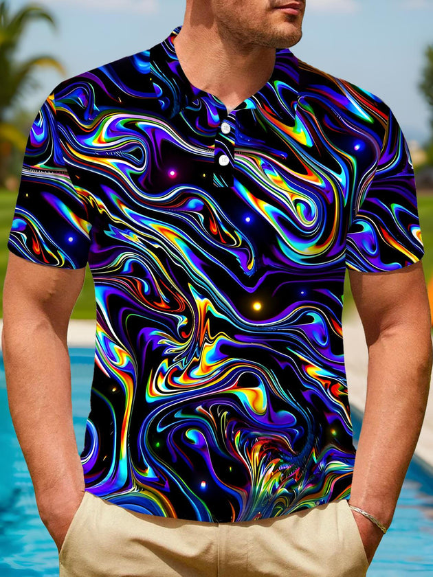 Men's abstract print short sleeve polo shirt front view