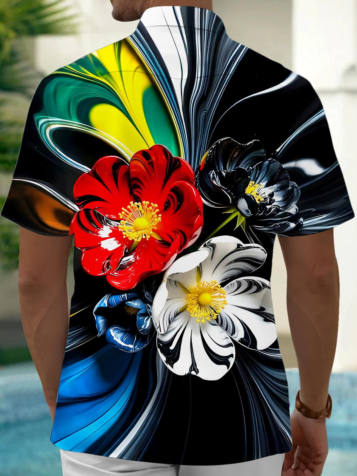 Hawaiian Floral Men's Pocket Short Sleeve Shirts