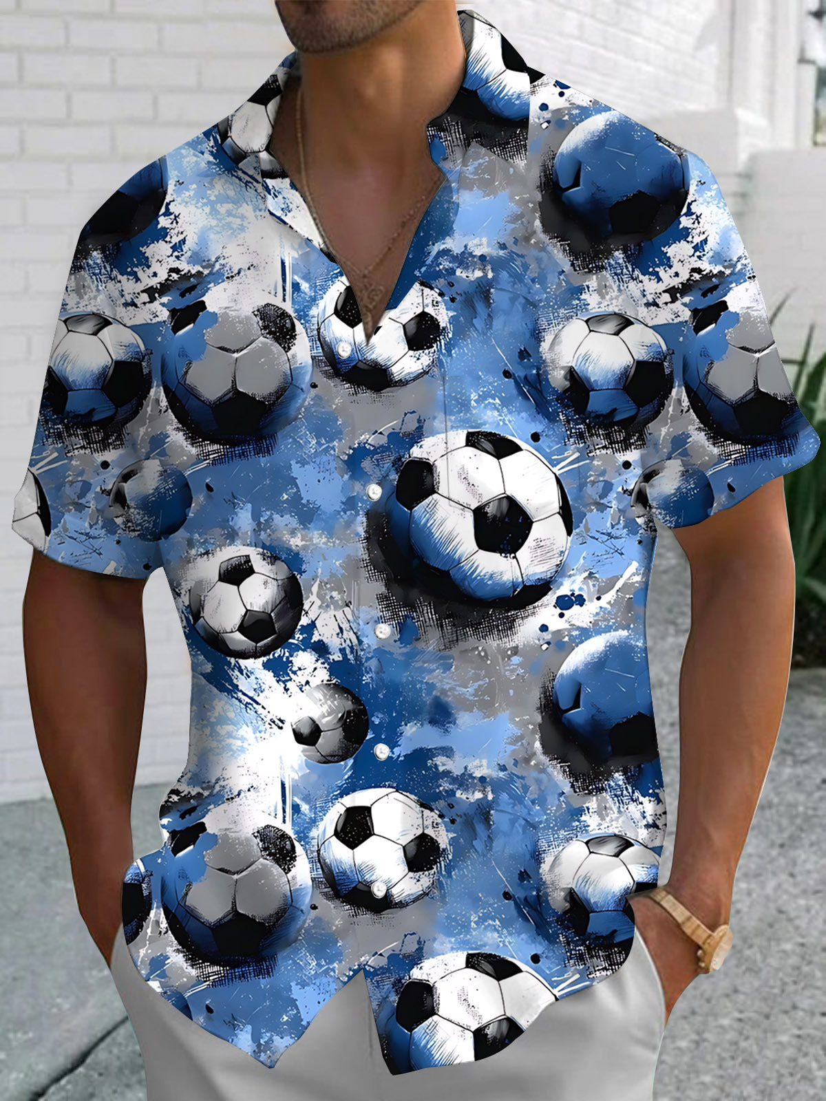 Football Print Men's Pocket Short Sleeve Shirts