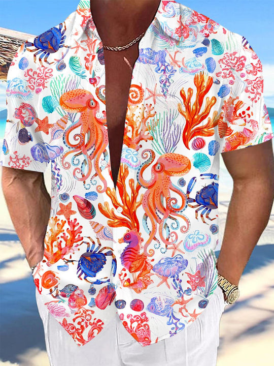 men's Hawaiian shirt front view tropical beach vacation