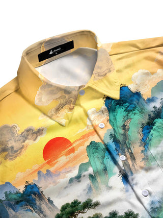 Men's forest deer print half sleeve shirt side view