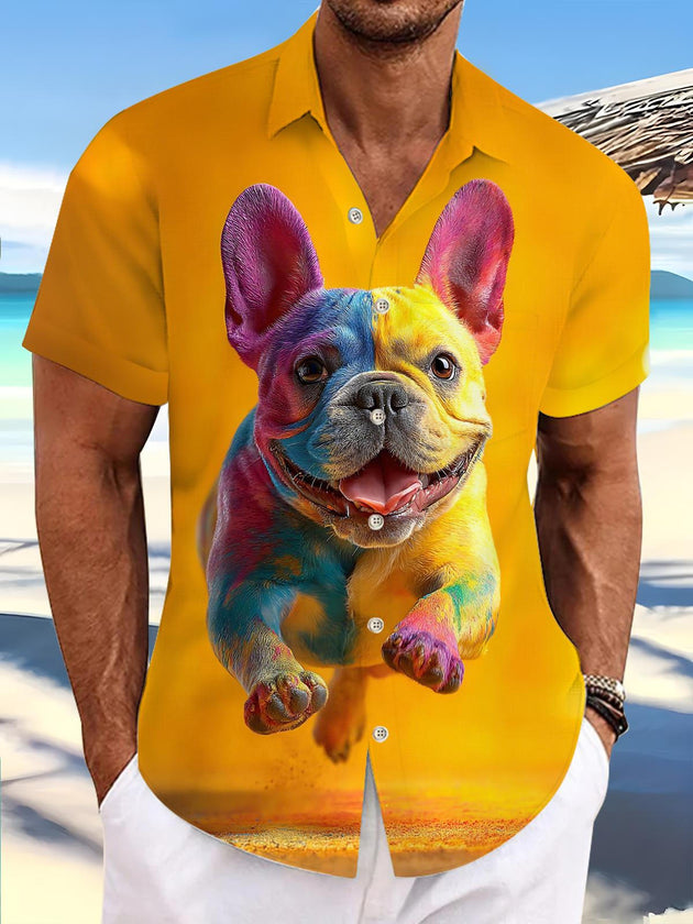 men's dog print shirt front view