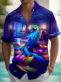 Parrot Print Men's Pocket Short Sleeve Shirts