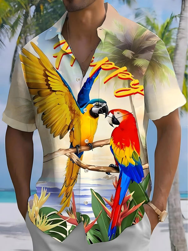 men's Hawaiian shirt front view tropical beach vacation