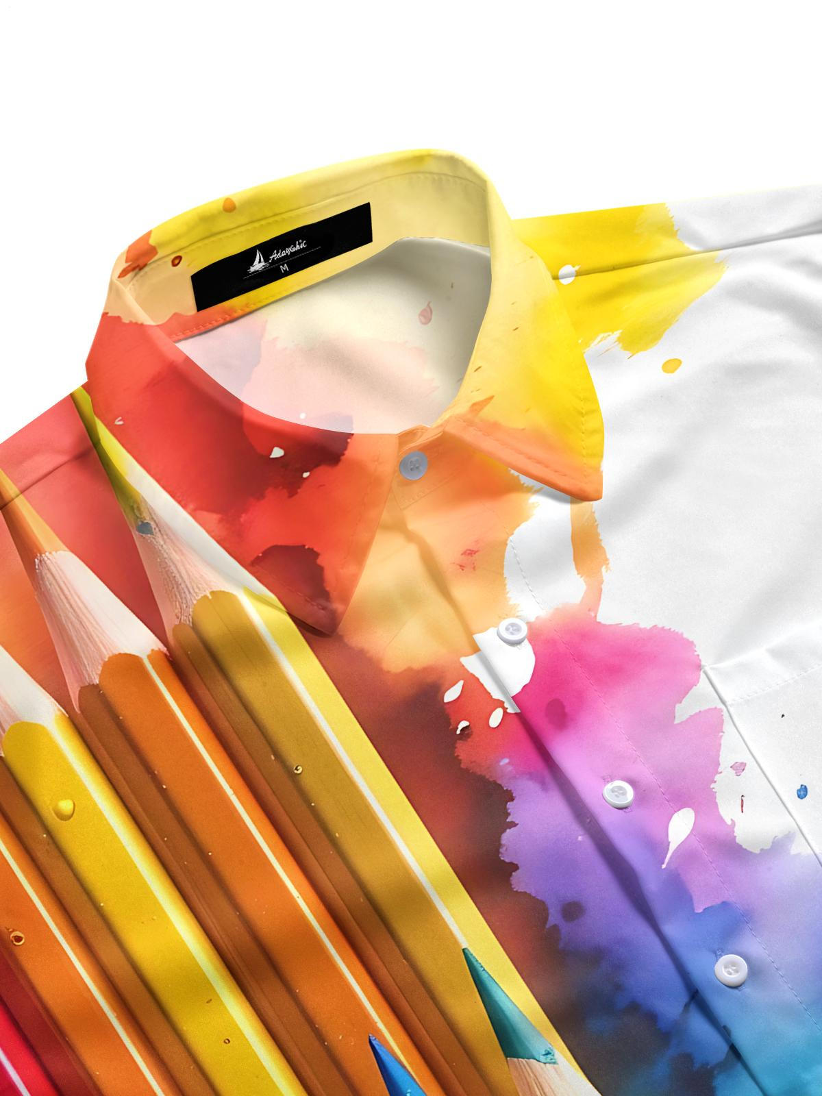 Brush Print Men's Pocket Short Sleeve Shirts