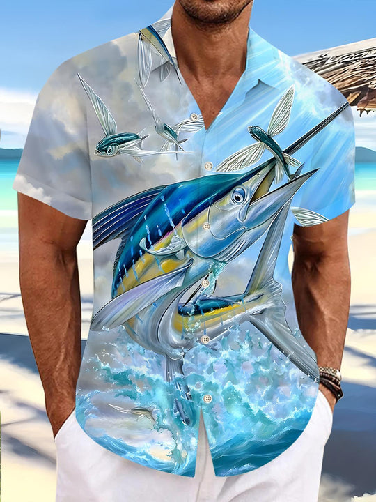 men's Hawaiian shirt front view tropical beach vacation