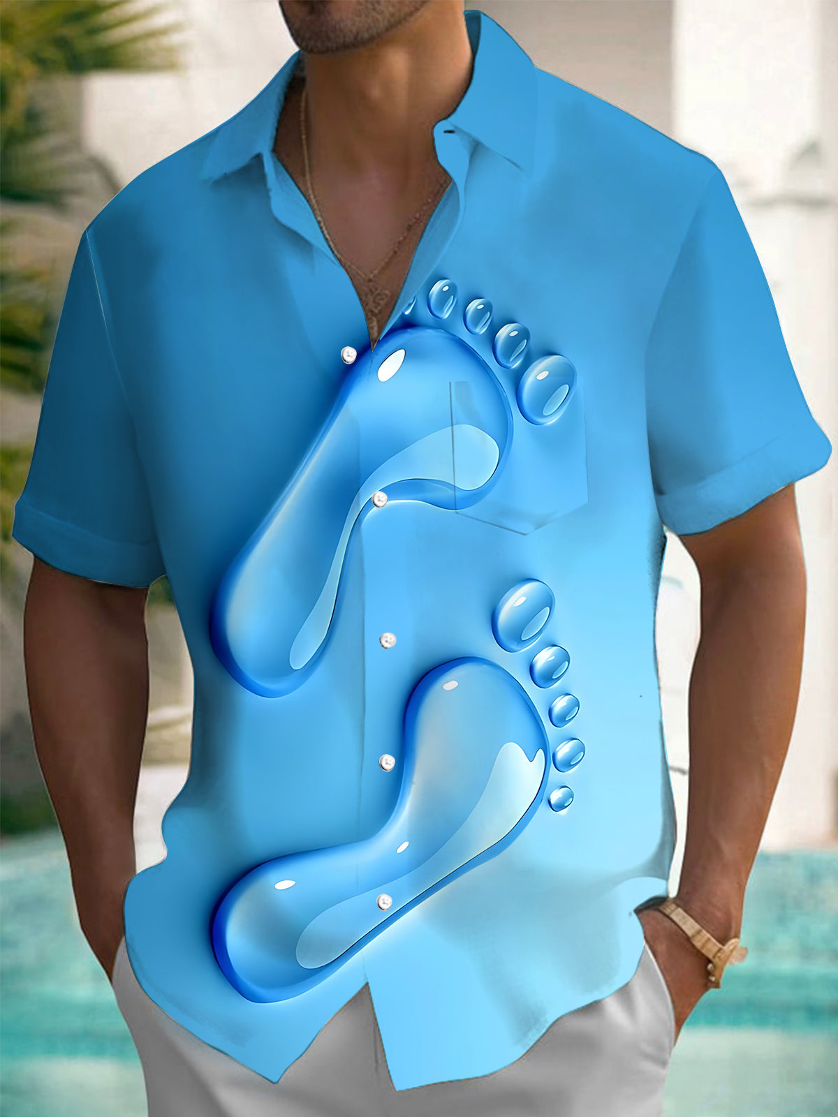 Footprint Print Men's Pocket Short Sleeve Shirts