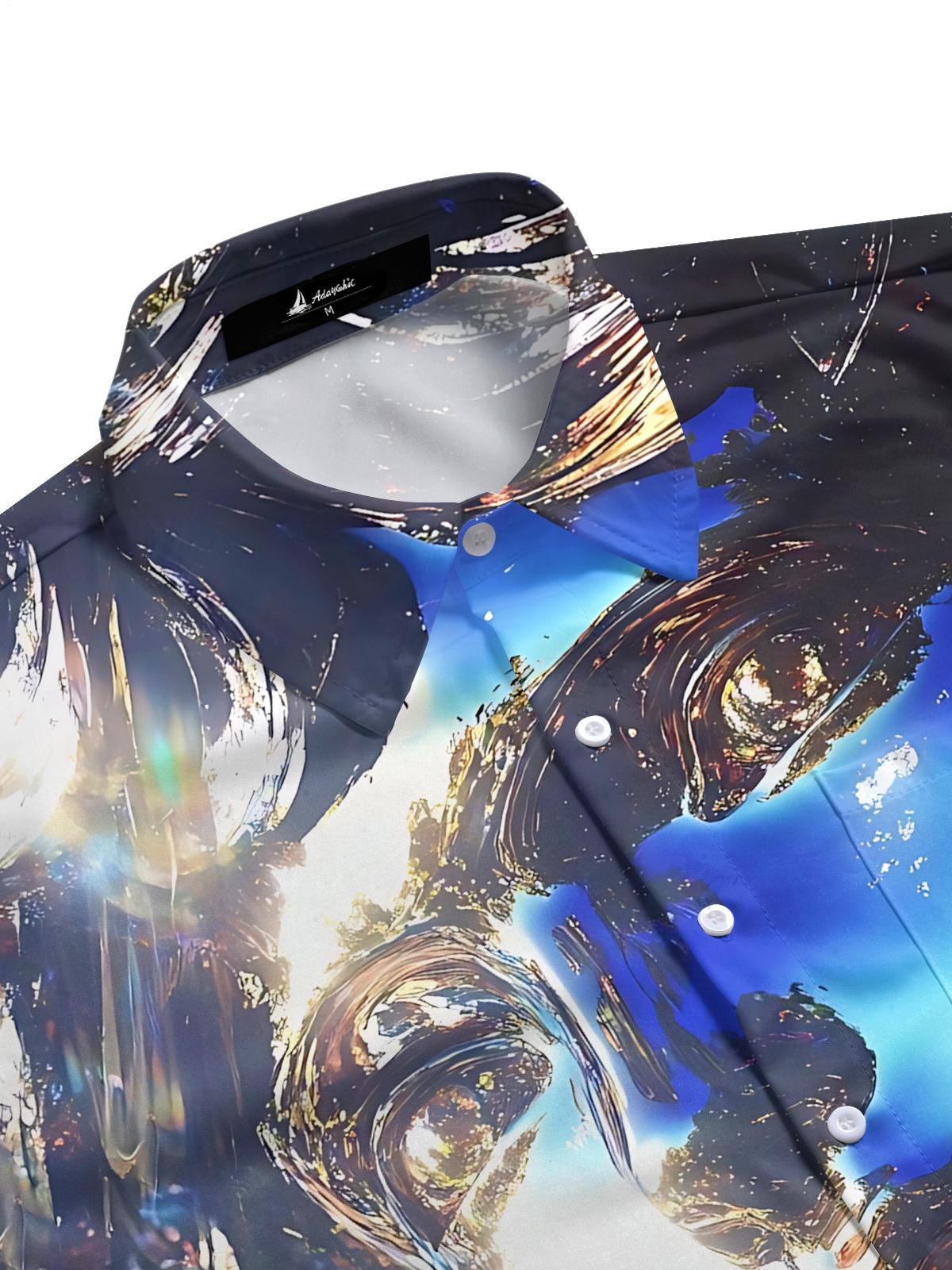 men's graphic art shirt side view