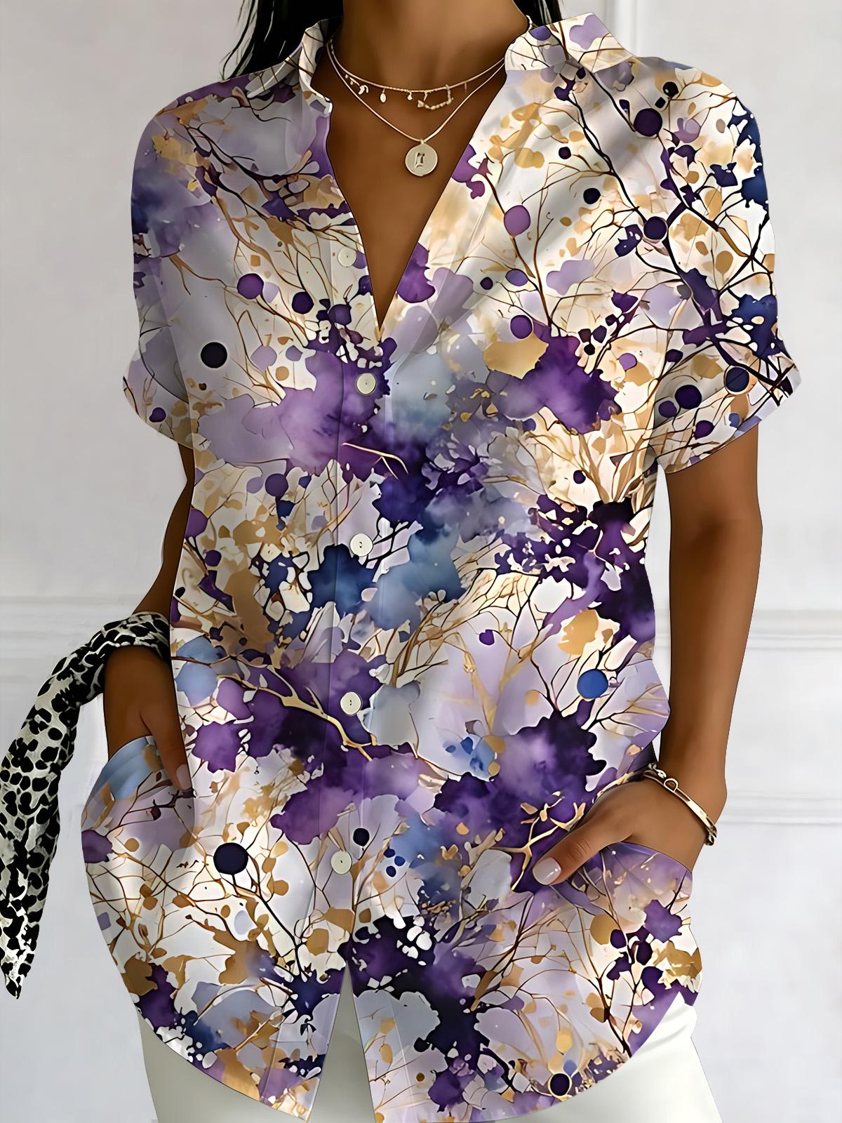 Watercolor Splash Ink Print Women's Short Sleeve Shirts