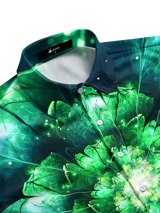 Men's abstract print floral short sleeve shirt side view