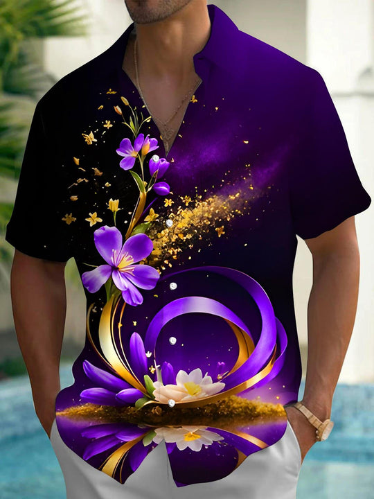 Men's floral short sleeve shirt back view