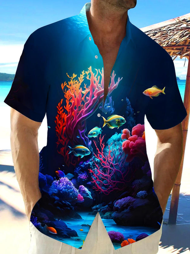 men's Hawaiian shirt front view tropical beach vacation