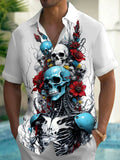 Skull Floral Men's Pocket Short Sleeve Shirts