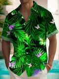 Hawaiian Botanical Butterfly Print Men's Pocket Short Sleeve Shirts
