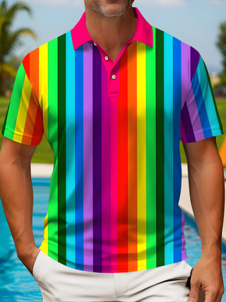 Men's geometric print short sleeve button polo shirt front view