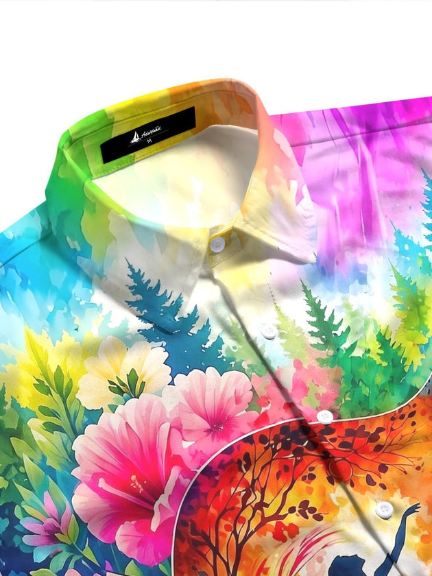 Music Guitar Dancer Watercolor Colorful Floral Women's Short Sleeve Shirts