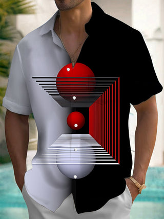 Men's geometric print pocket short sleeve shirt front view
