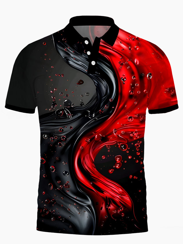 Men's abstract water drop short sleeve polo shirt front view