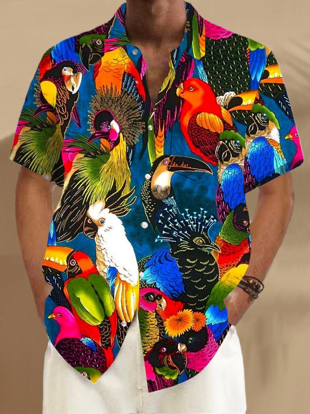 Parrot Short Sleeve Men's Shirts With Pocket