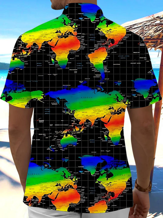 men's travel print shirt back view