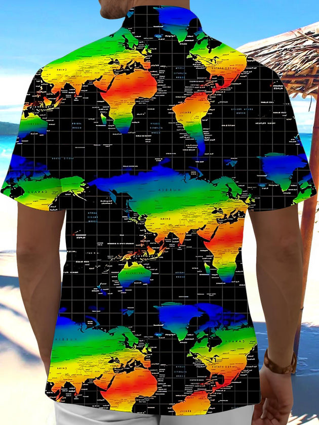 men's travel print shirt back view