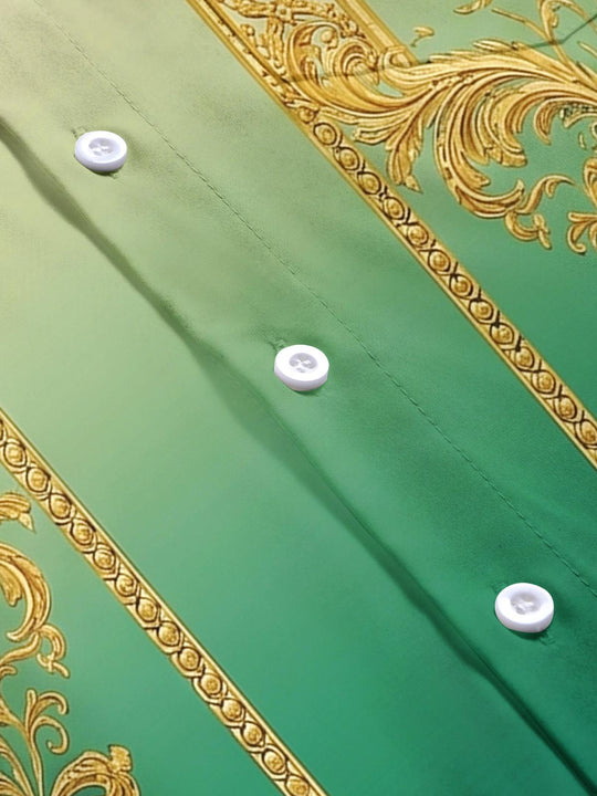 Green Gold Gradient Baroque Pattern Men's Pocket Short Sleeve Shirts