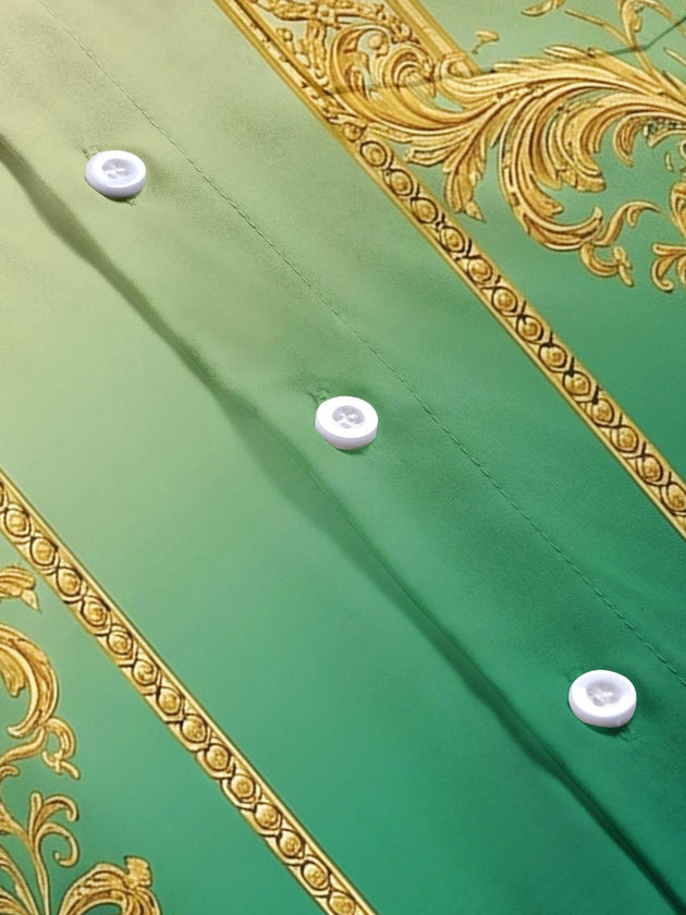Green Gold Gradient Baroque Pattern Men's Pocket Short Sleeve Shirts